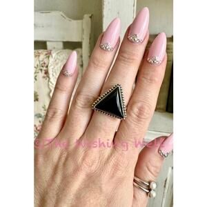 Onyx Sterling Silver Ring Triangle Shape Boho Goth Size 6